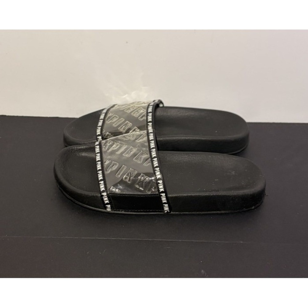 Victoria Secret PINK Single Strap Black Clear Slides - Size Small (5-6) Women's - Picture 4 of 6